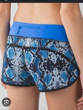 lululemon athletica Blue Snake-Print Speed Shorts with Royal Waistband